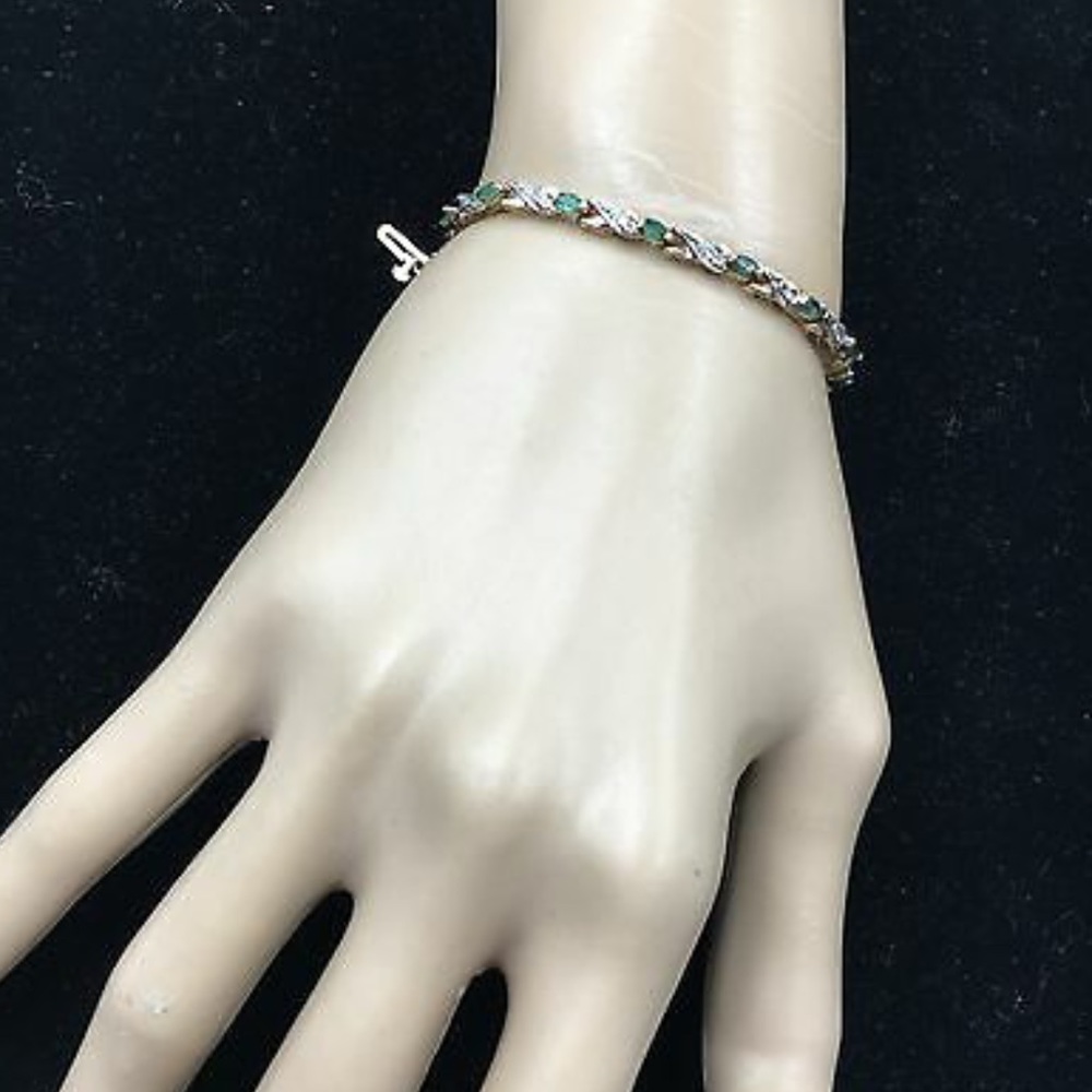 *10K Diamond Marquise Emerald Tennis Bracelet - Picture 7 of 8